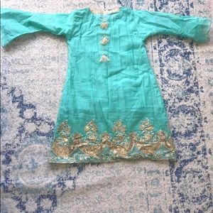 Aqua and gold kurta